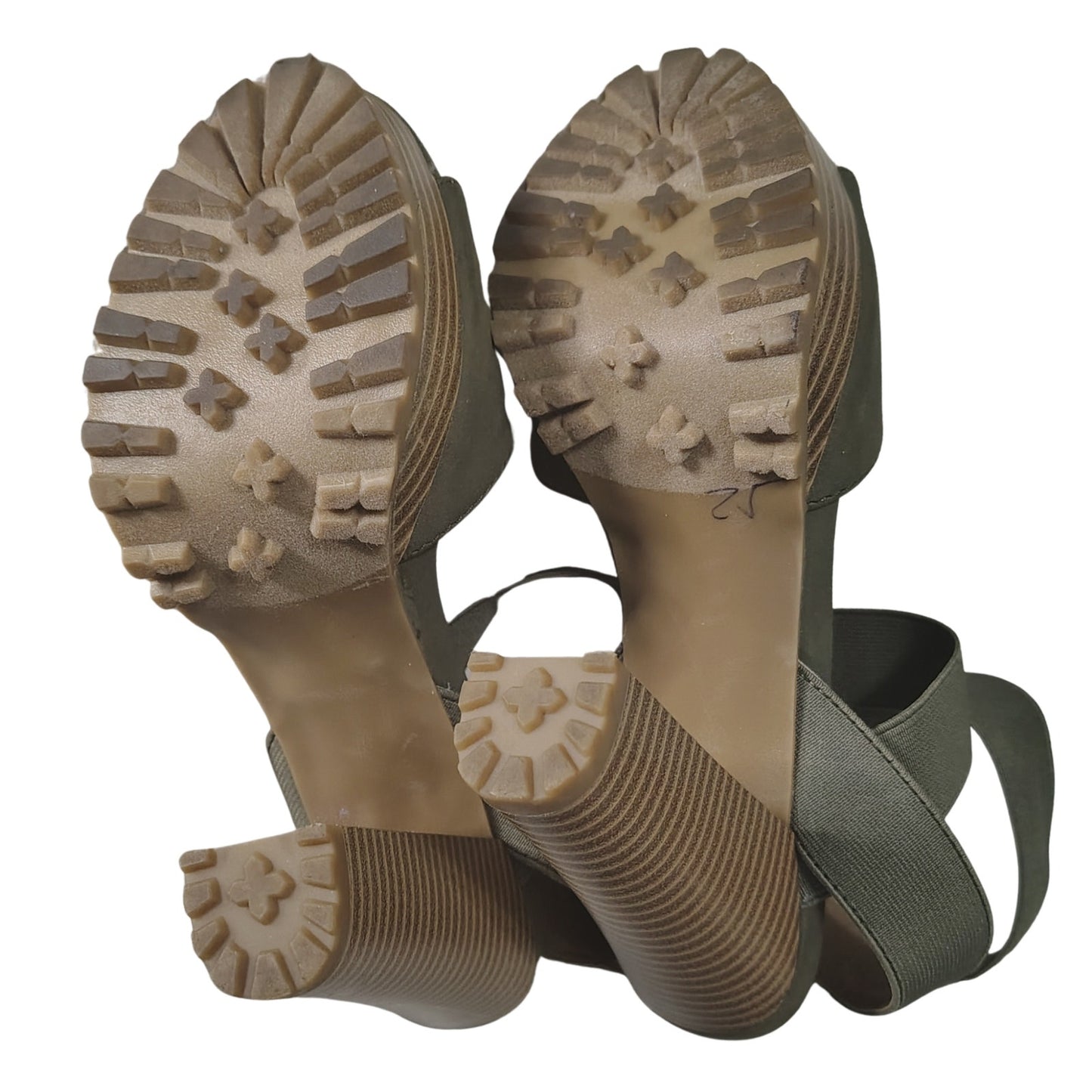 Forest Green Platform Strappy Elastic Sandals Traction Bottoms Block Heel Size 7