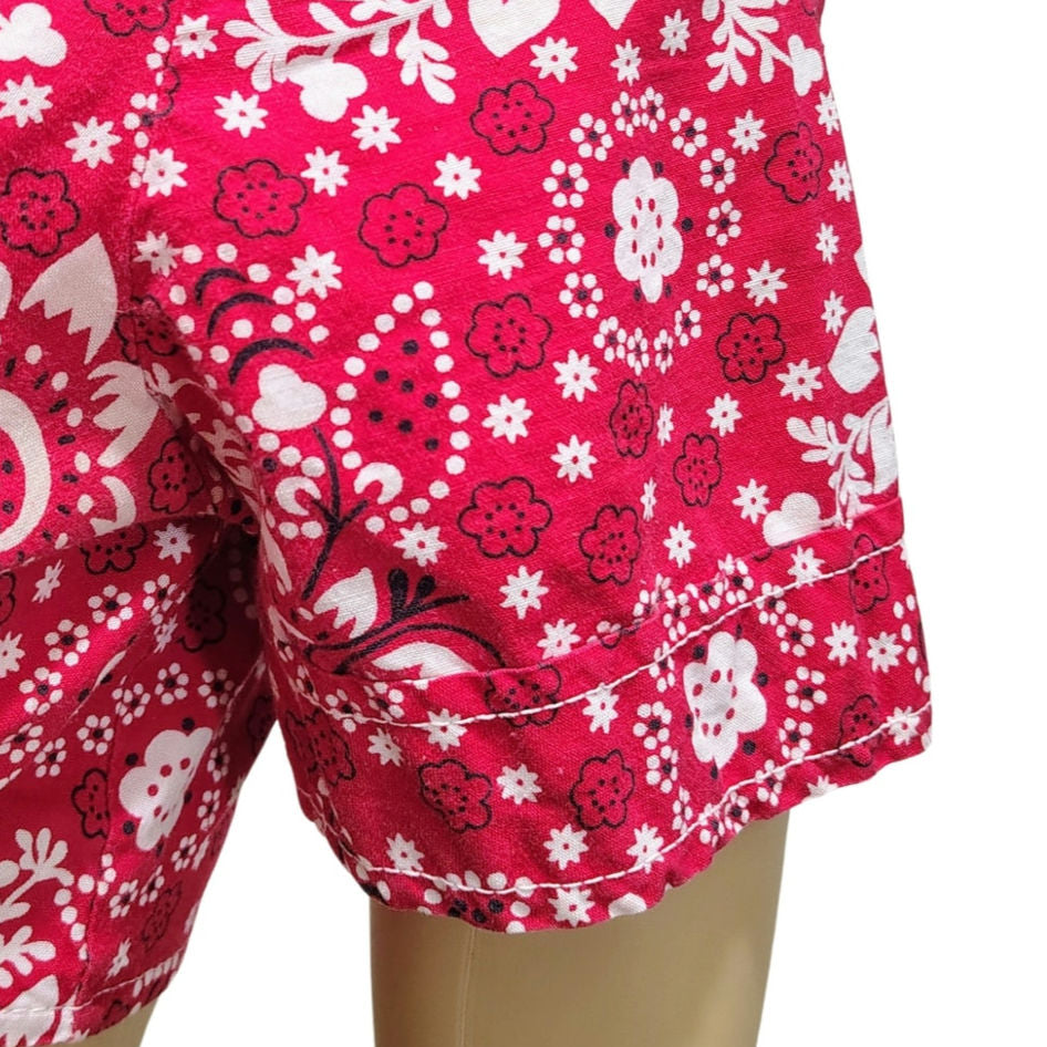 50s Red Cropped Bandana Kerchief Button Up Knot Tie Shirt Top Size 10 Juniors