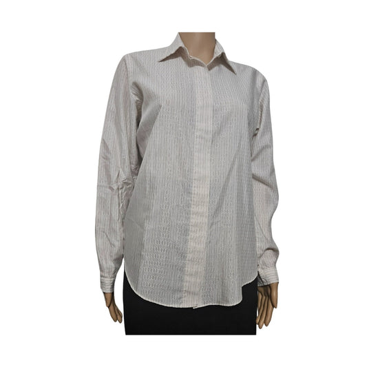 Cream Metallic Top The Clothes Horse Pinstripe Button Up Size 12 Womens Vintage