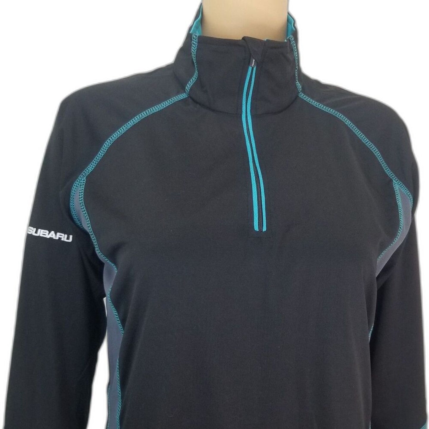 Subaru Black Label Black with Blue Pullover Zip Up Collar Shirt Size Small