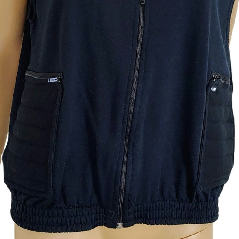 90s Chams Vest Black Zip Up Short Collar Street Wear Pockets Elastic Waist SZ M