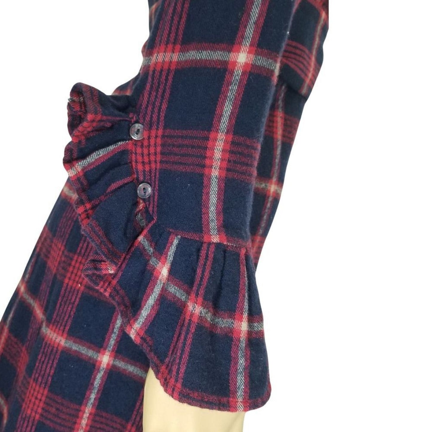 VINTAGE Our Fine Garments by Bell Red Plaid Flannel Button Up Shirt Dress SZ Sm