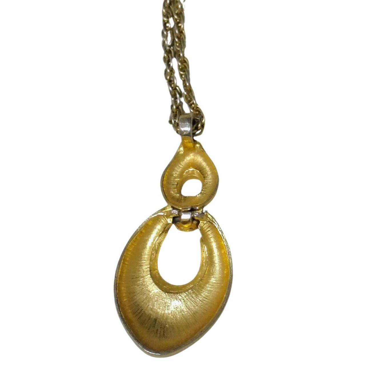 White Two Piece Enamel Dangling Pendant Gold Tone Round Chain Link Necklace