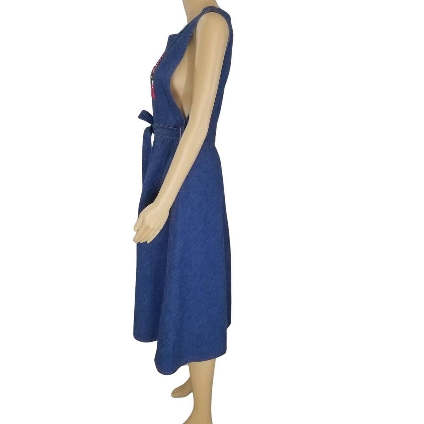 Blue Jean Crossroads Bird Patch Midi Jean Belted Fit Flare Tank Dress Size Large