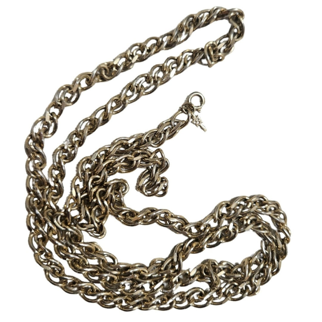 30s 40s Crown Trifari Gold Long Chain Link Opera Length Statement Necklace
