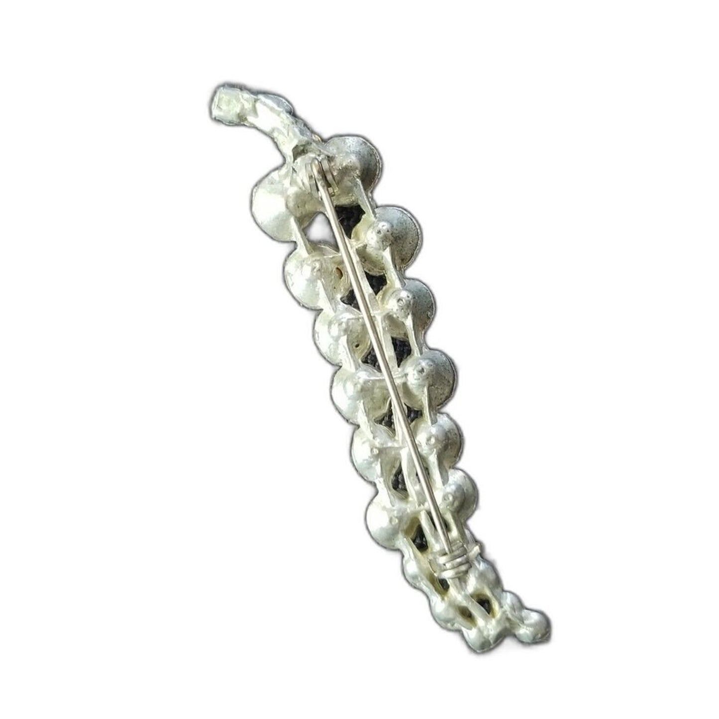 Vintage Crystal Pepper Brooch Pin 2 Rows Shiny Varying Size Rhinestones Silver