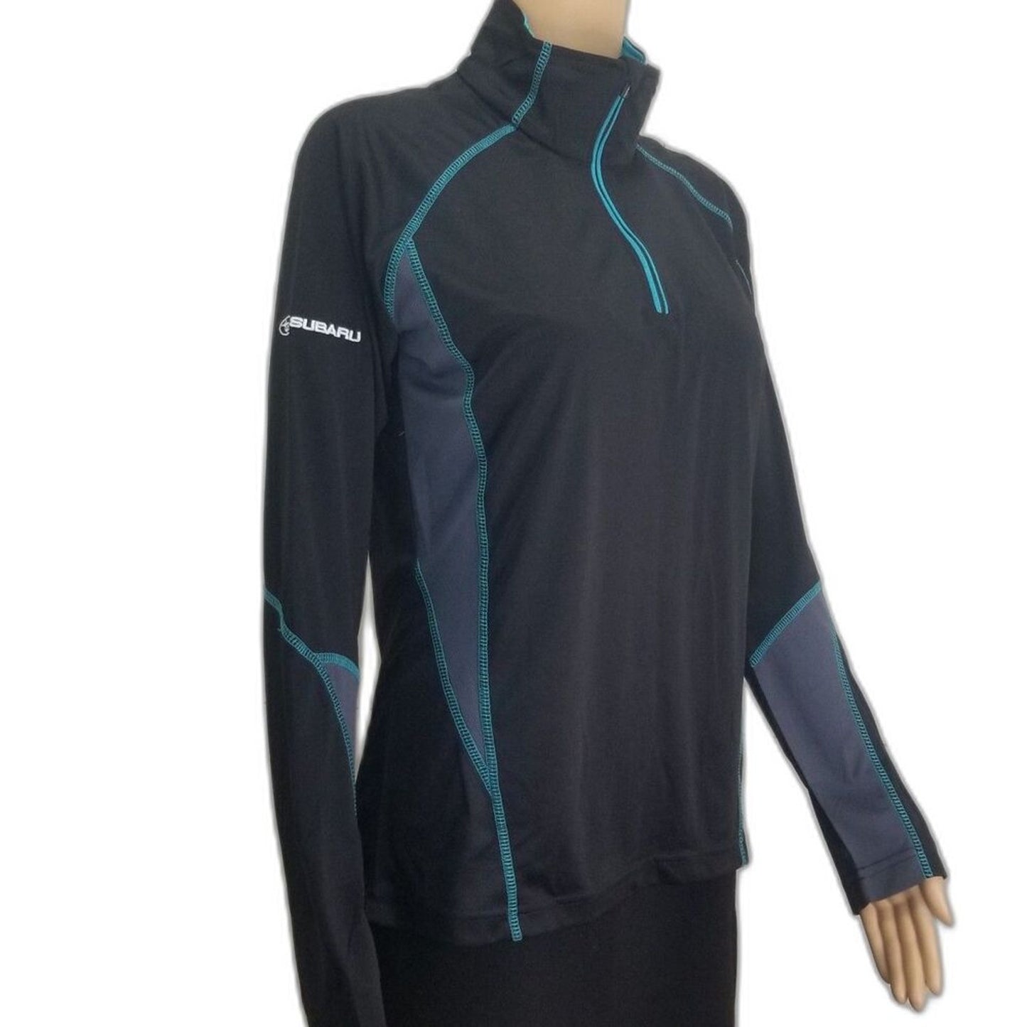 Subaru Black Label Black with Blue Pullover Zip Up Collar Shirt Size Small