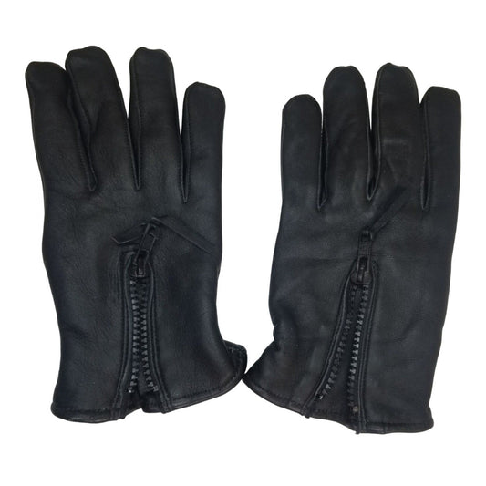 Black Deer Skin Leather Zip + Elastic Wrist Lined Gloves Size Men's Medium