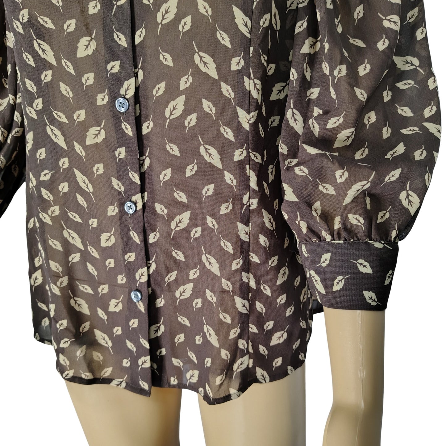 Banana Republic Brown Leaf Print Top Button Up Shirt 3/4 Sleeve Blouse Size Med