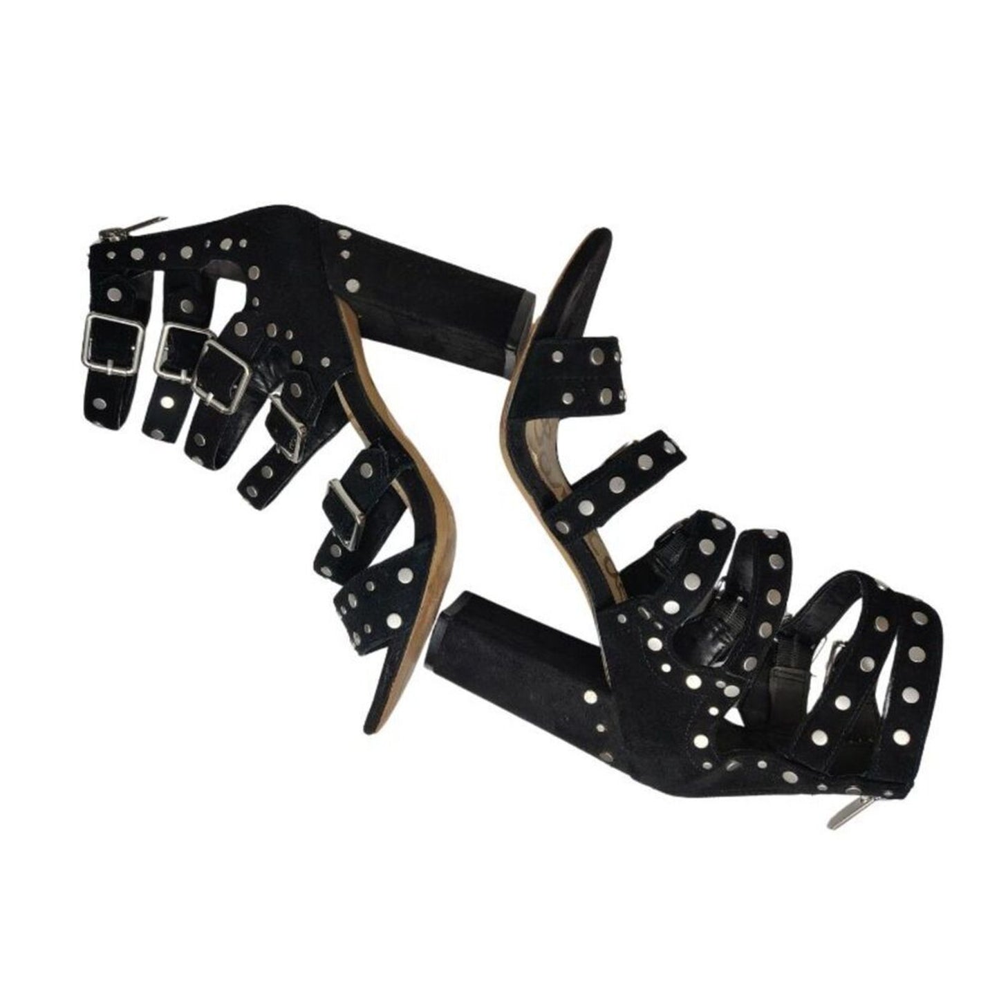 Strappy Studded Black Suede Leather Sam Edelman York Sandal High Heels Size 7