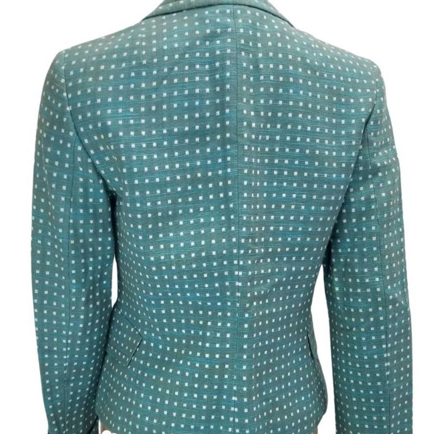 AKRIS punto Bergdorf Goodman Aquamarine Blue White Blazer Open Front Size 4