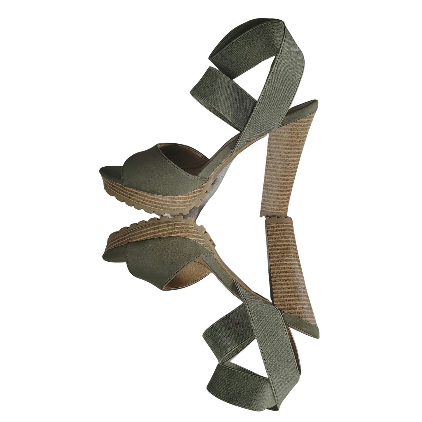 Forest Green Platform Strappy Elastic Sandals Traction Bottoms Block Heel Size 7