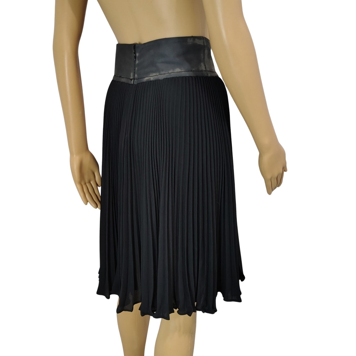 Black Gray High Waisted Pleated Ruffle Full Circle Fit & Flare Skirt Size 0