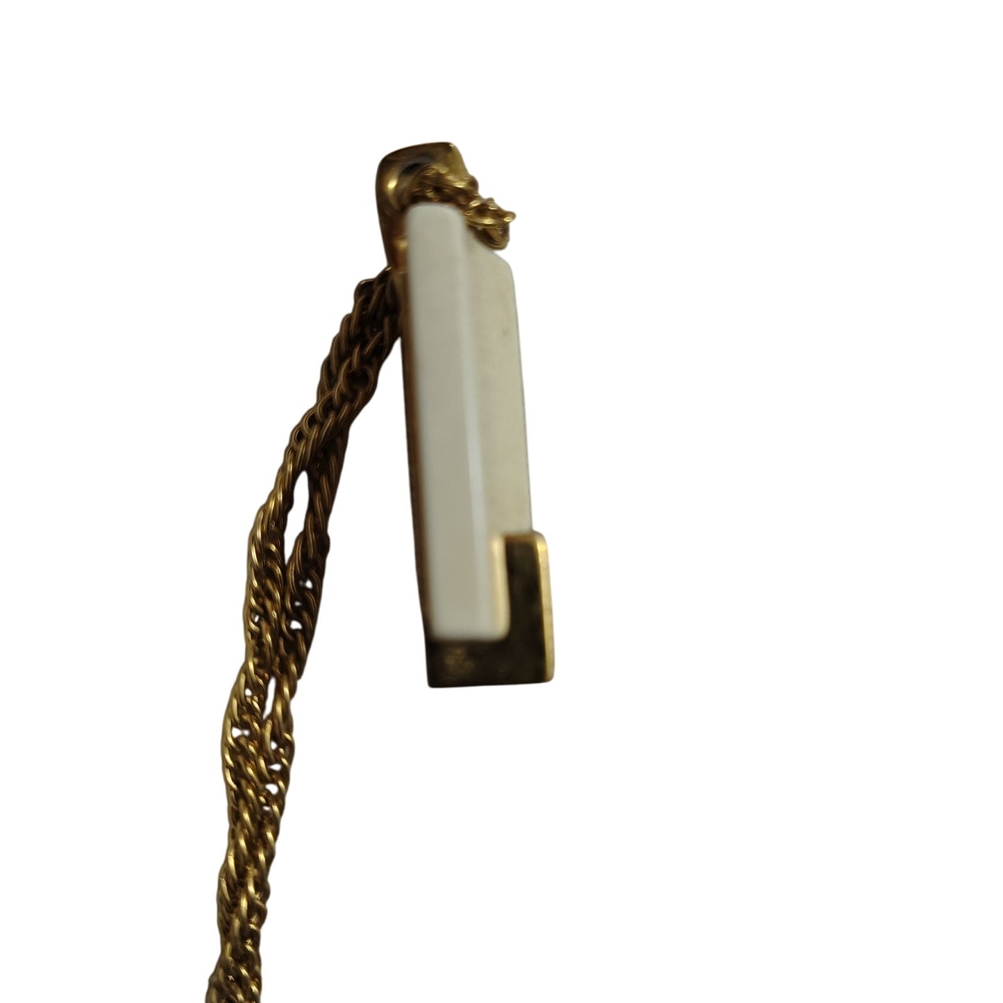 60s Vintage Crown Trifari Faux Ivory Lucite Gold Tone Pendant Chain Link Necklac