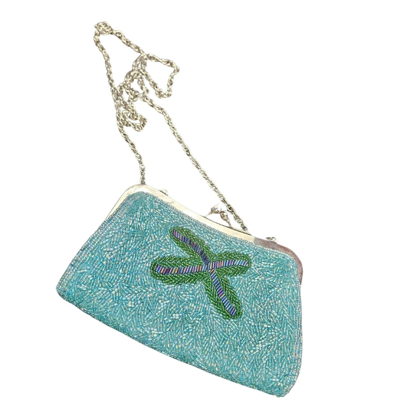 Blue Glass Beaded Butterfly Clutch Crossbody Convertible Bag Evening Formal Bags