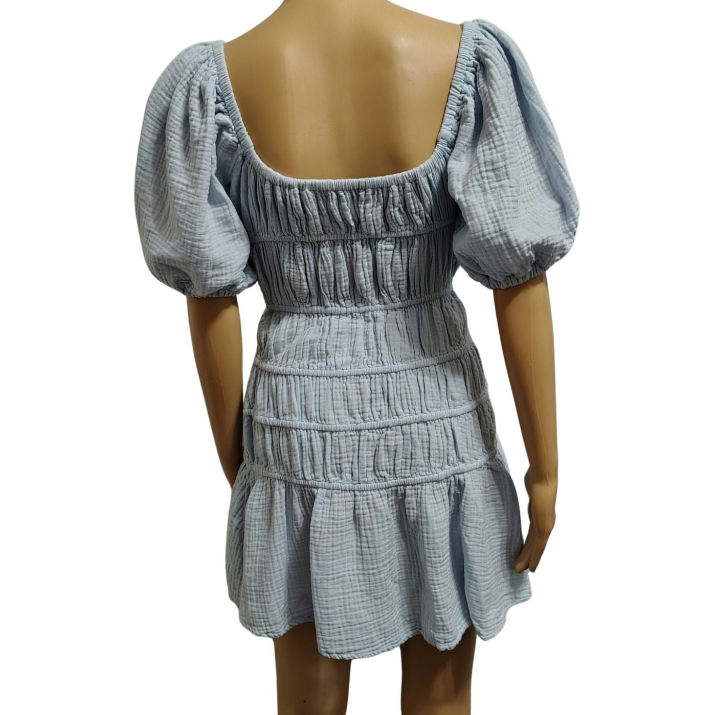 Vintage Havana Label Light Blue Fit & Flare Mini Dress Off The Shoulder Size Medium
