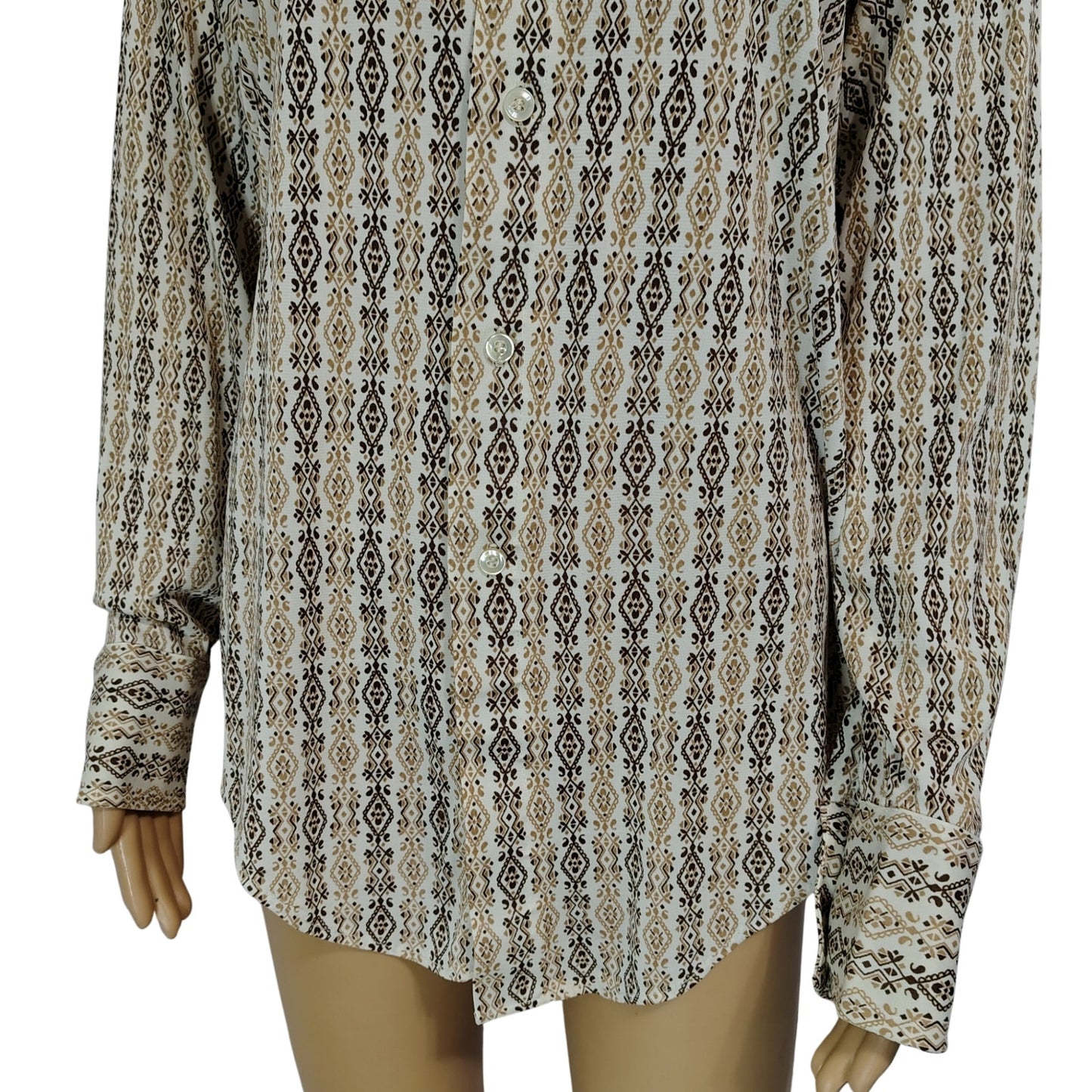 70s Disco Collar Button Up Butterfly Collar Shirt Geometric Diamond Design SZ 16