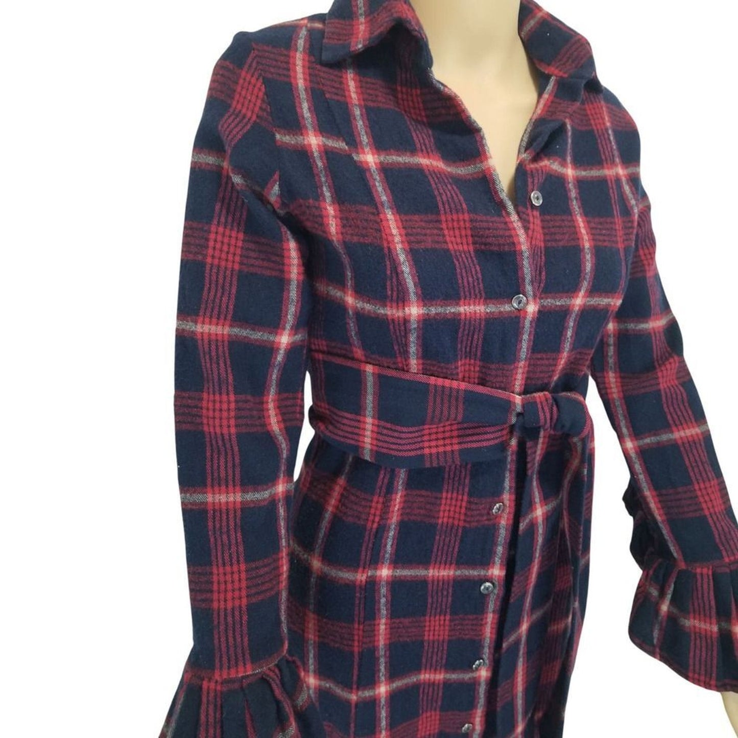 VINTAGE Our Fine Garments by Bell Red Plaid Flannel Button Up Shirt Dress SZ Sm