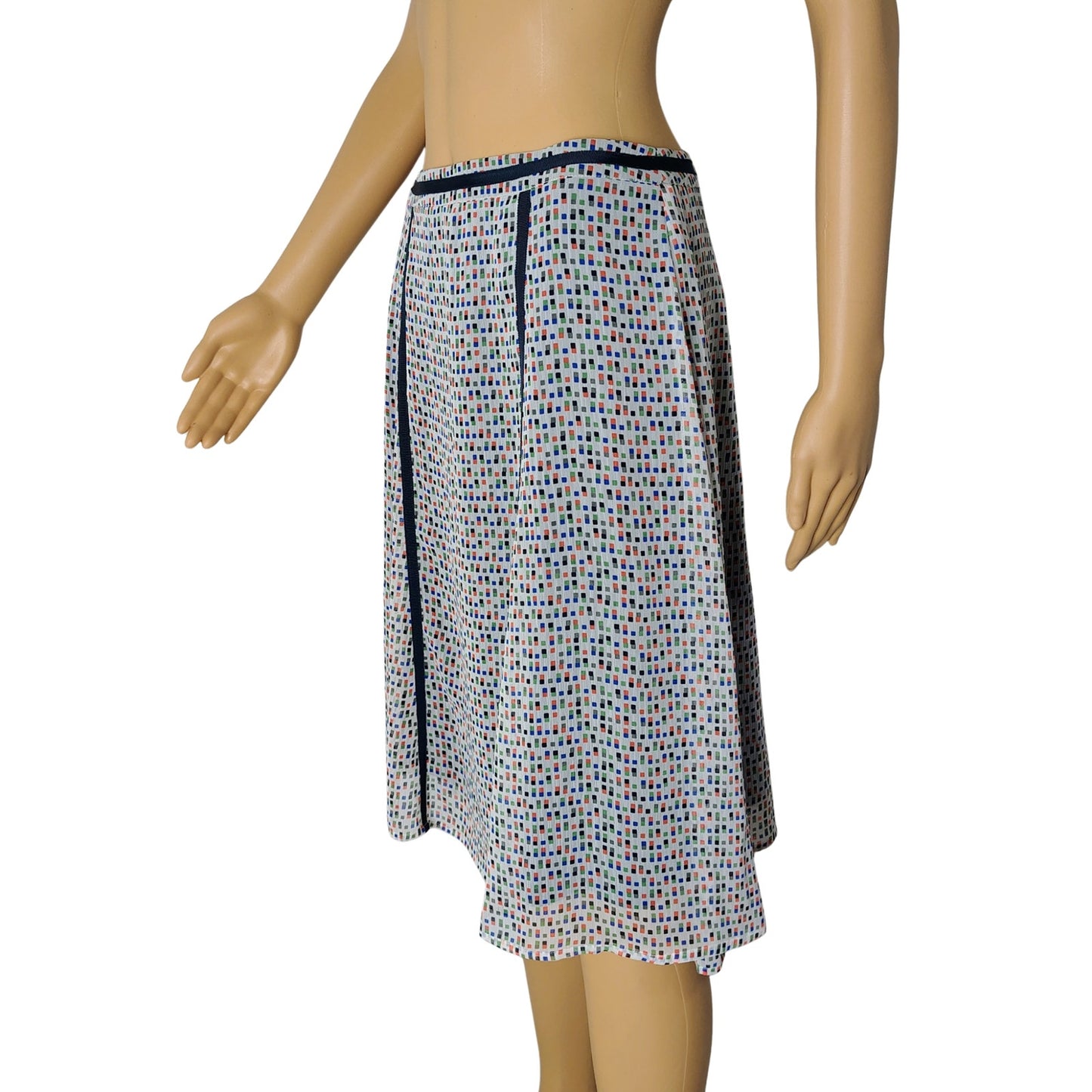 Blue Micro Boxes Graphic Designs A Line Midi Lined Skirt by Downeast Size Small