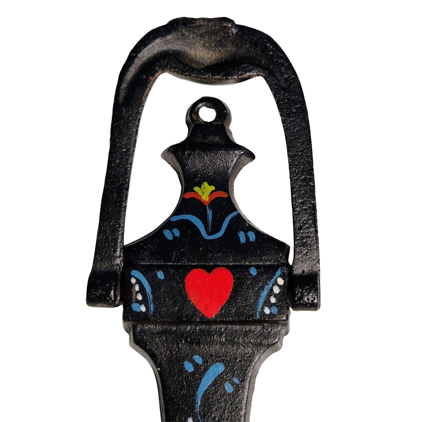 Narrow Black Hand Painted Cast Iron Amish Pennsylvania Dutch Doorknocker [Vintage}