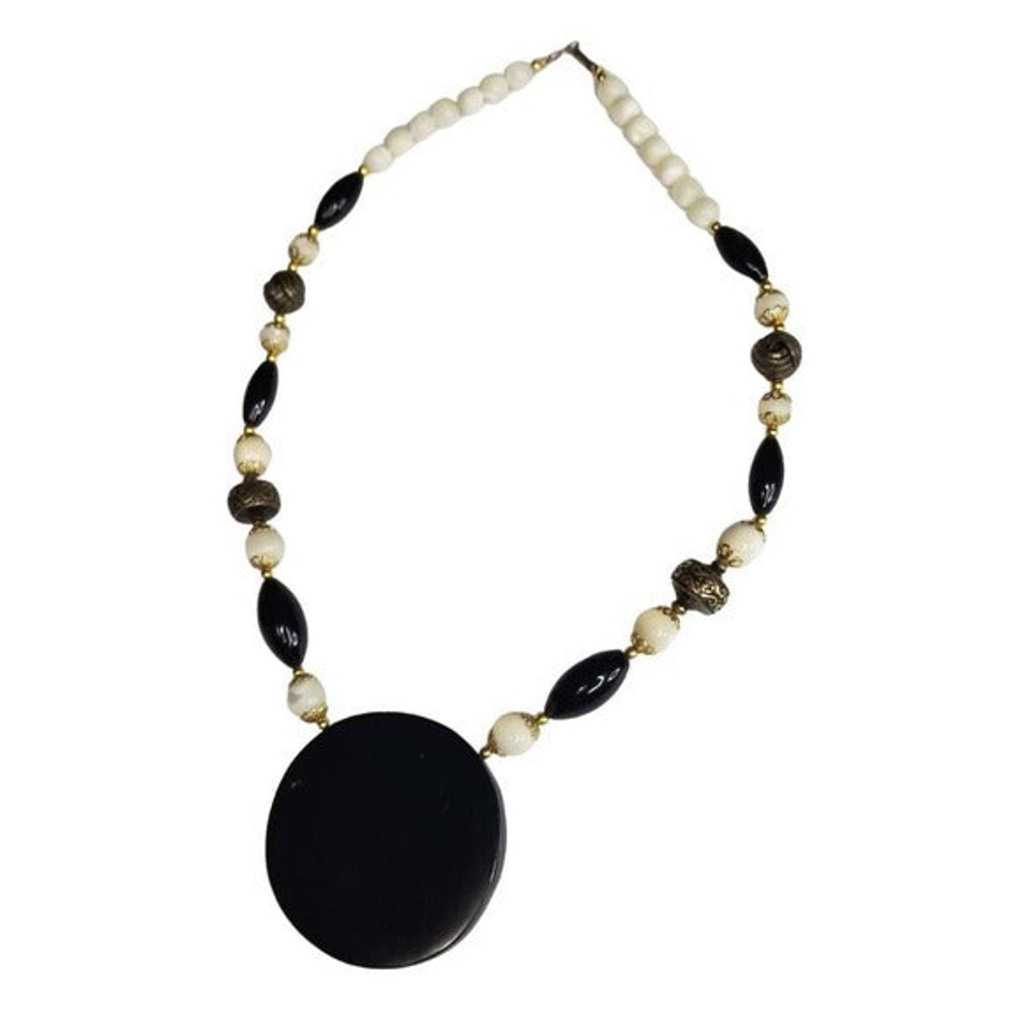 Panda Mom & Baby Pendant Beaded Necklace Mother of Pearl VINTAGE Jewlery