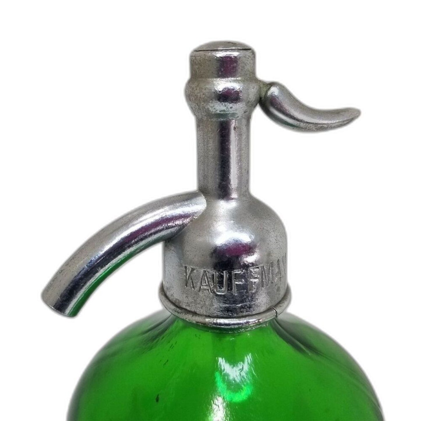 Antique Chrome Green Kauffman Beverage Co Soda Spray Seltzer Siphon Bottle 1900s