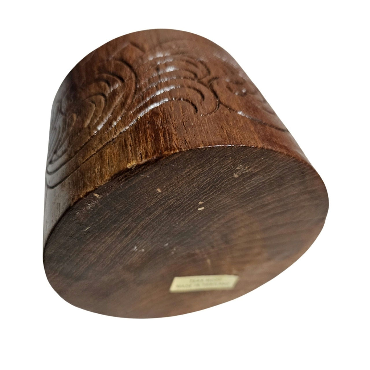 1960s Teak Wood Hand Carved Tea Canister With Lid Round Container Tiki Jar