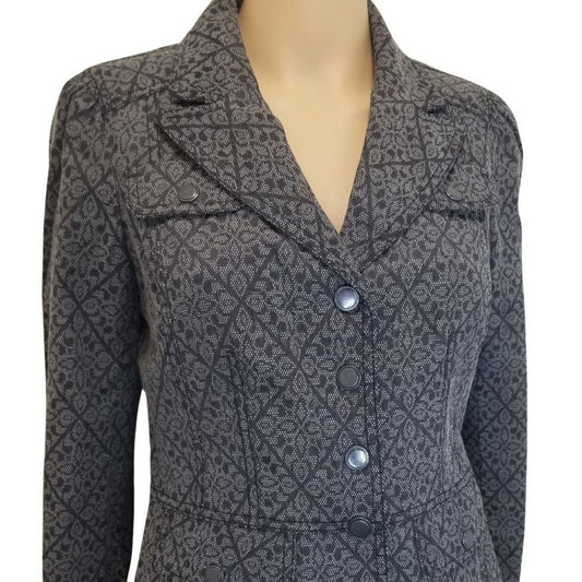 Fitted Tile Design Preppy Single Breasted Fold Down Collar Snap Blazer Size 0