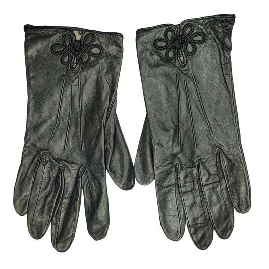 Vintage Anne Klein Aris Black Soft Leather Frog Closure Gloves Size Large Womens