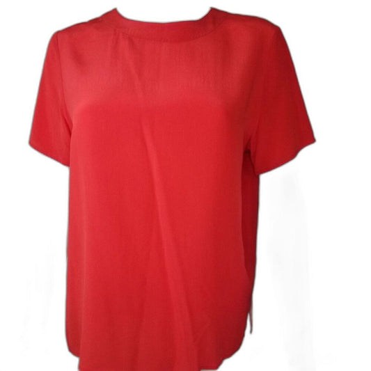 90s Vintage Spenser Jeremy Petites Red Silk Blouse Short Sleeves Back Key Hole