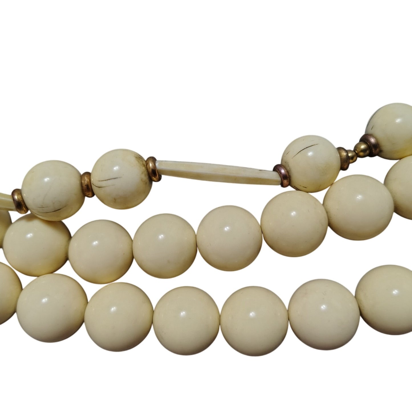 Vintage Statement 3 Strand Necklace Huge Lucite Cream Bead Large Gold Hook Clasp