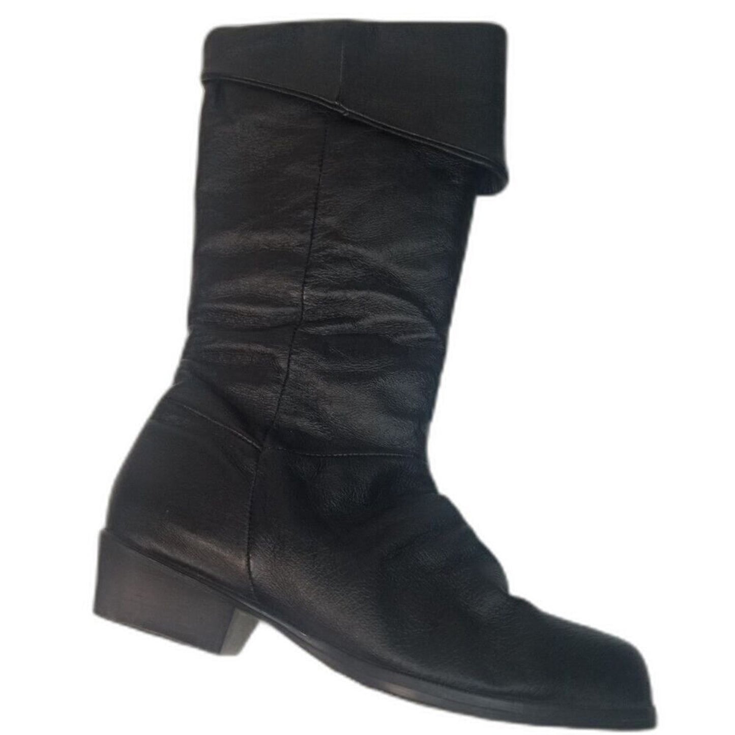 90s Vintage Black Leather Basic Editions Fold Down Mid Calf Boots Size 6