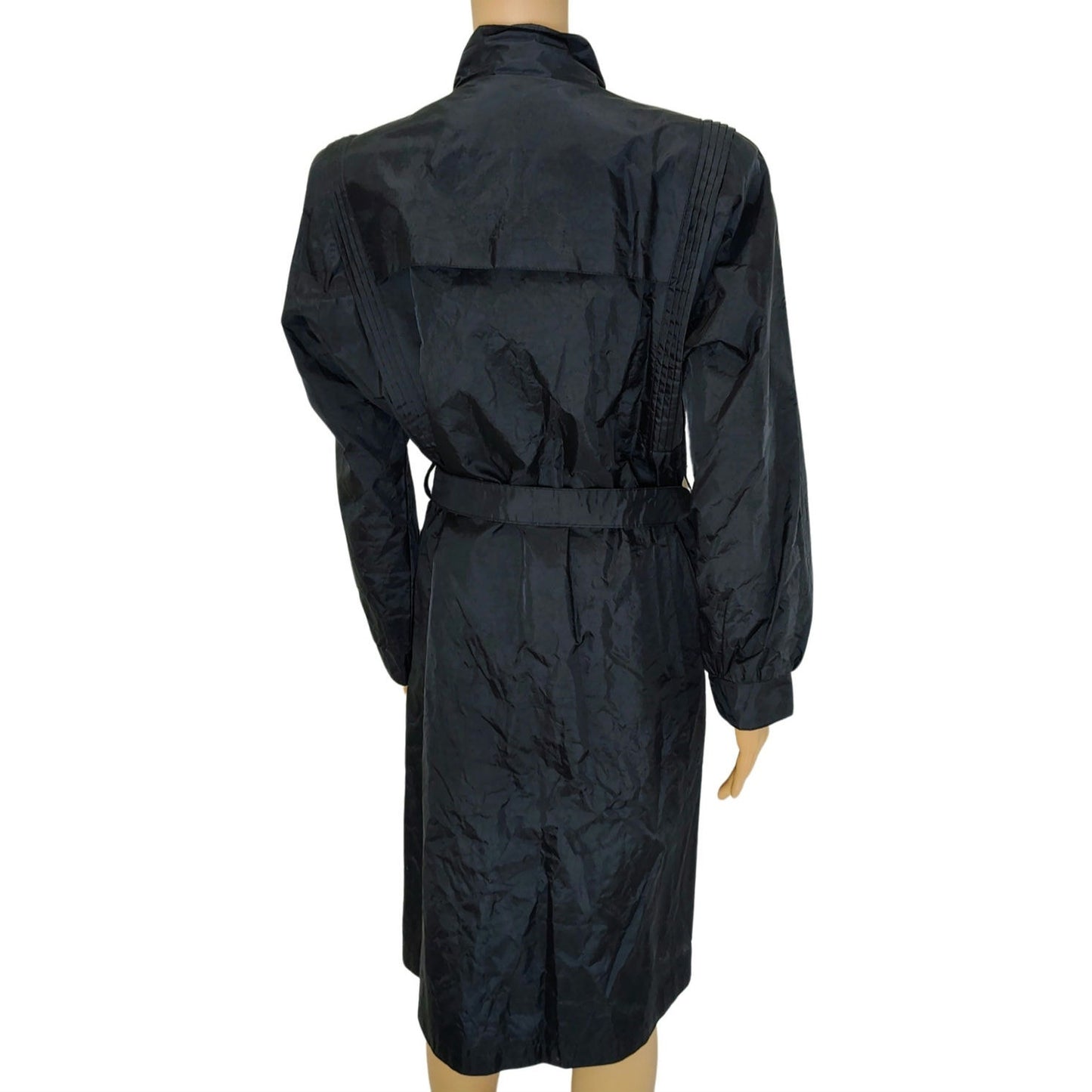 1980s Black Long Rain Jacket Trench Coat Waterproof Rubberized Size 7/8 Medium