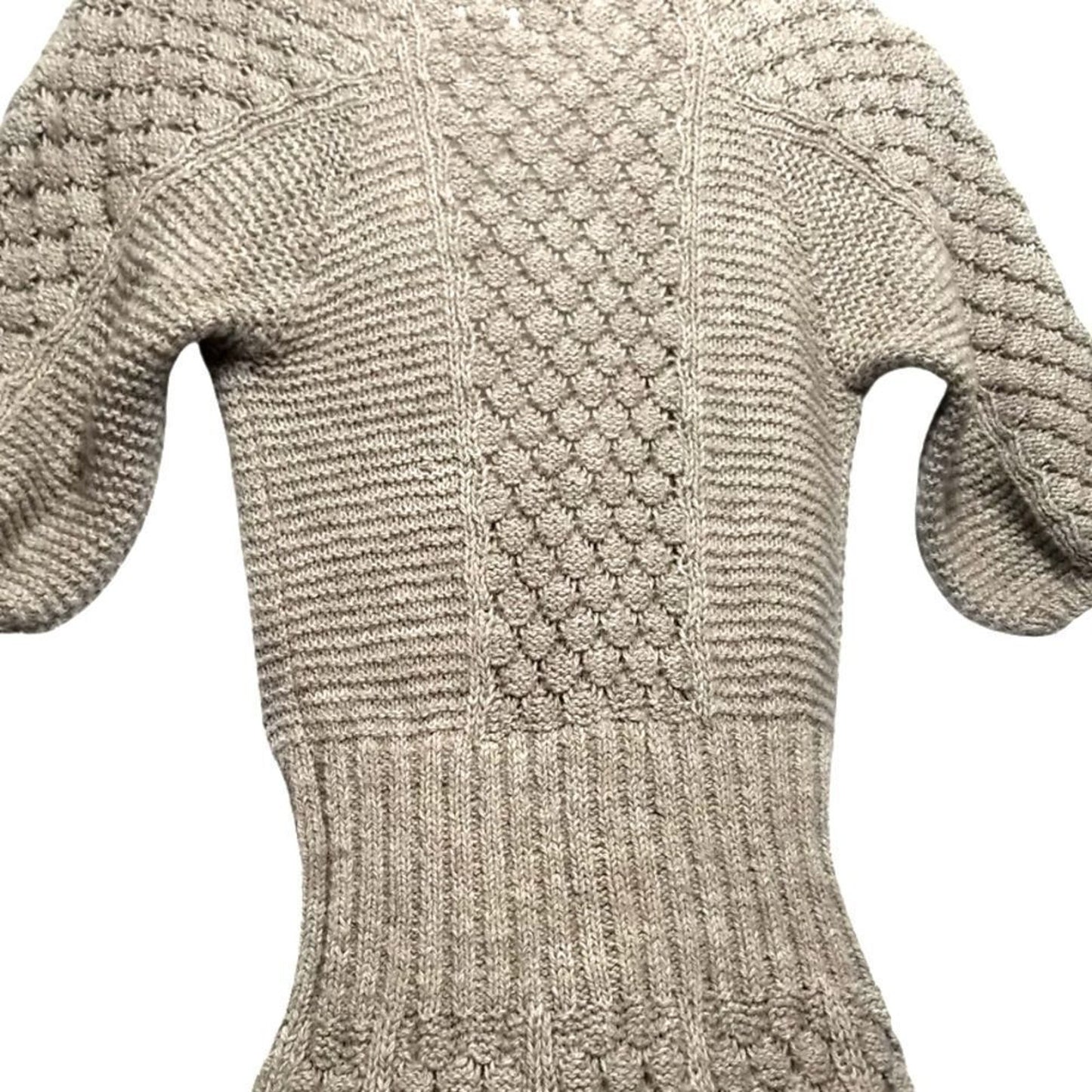 REBECCA TAYLOR Gray Wool Bodycon Sweater Dress Plunge Neckline Short Sleeve XS