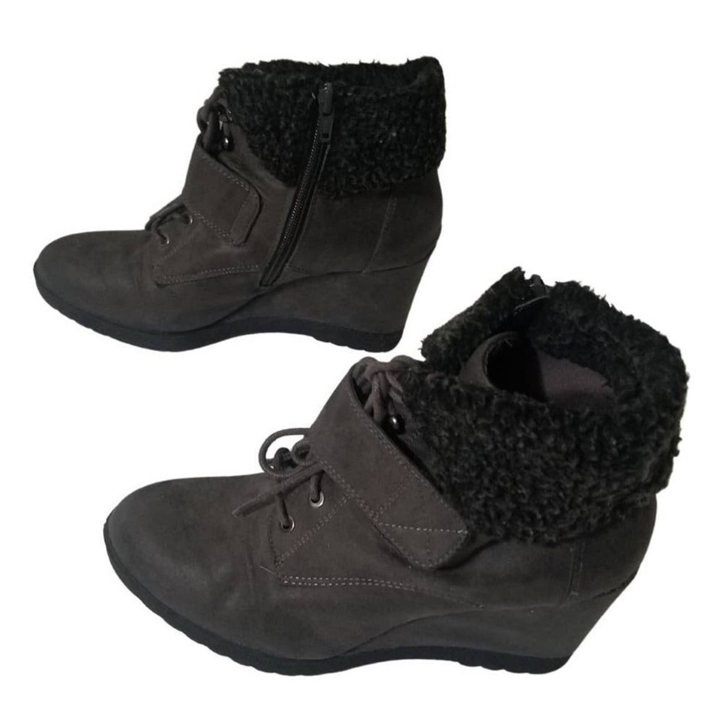 SIMPLY VERA VERA WANG Gray Vegan Faux Fur Fold Over Cuff Booties Size 8.5