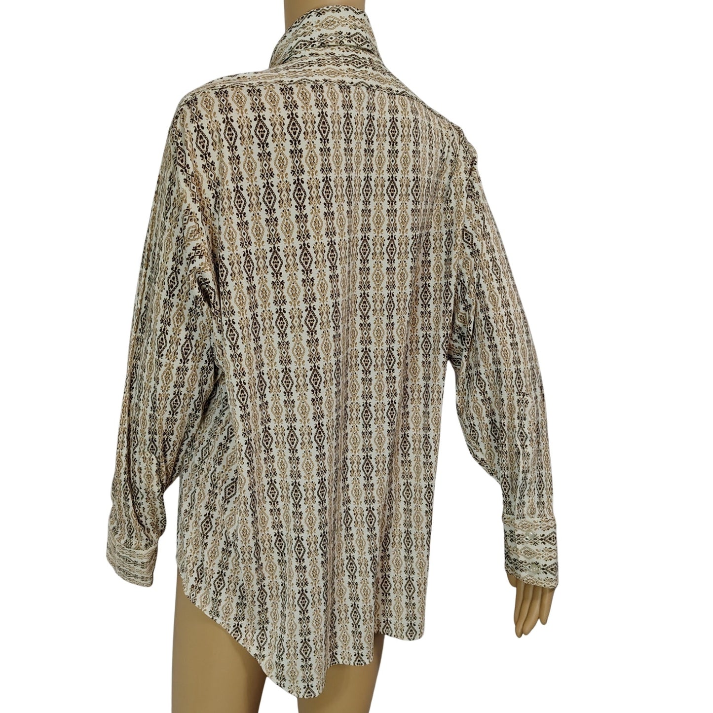 70s Disco Collar Button Up Butterfly Collar Shirt Geometric Diamond Design SZ 16
