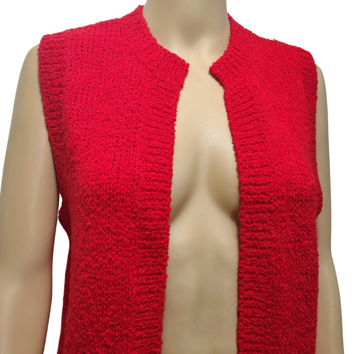 70s Red Acrylic Knit Sleeveless Cardigan Vest Misses Sportswear Size Medium New