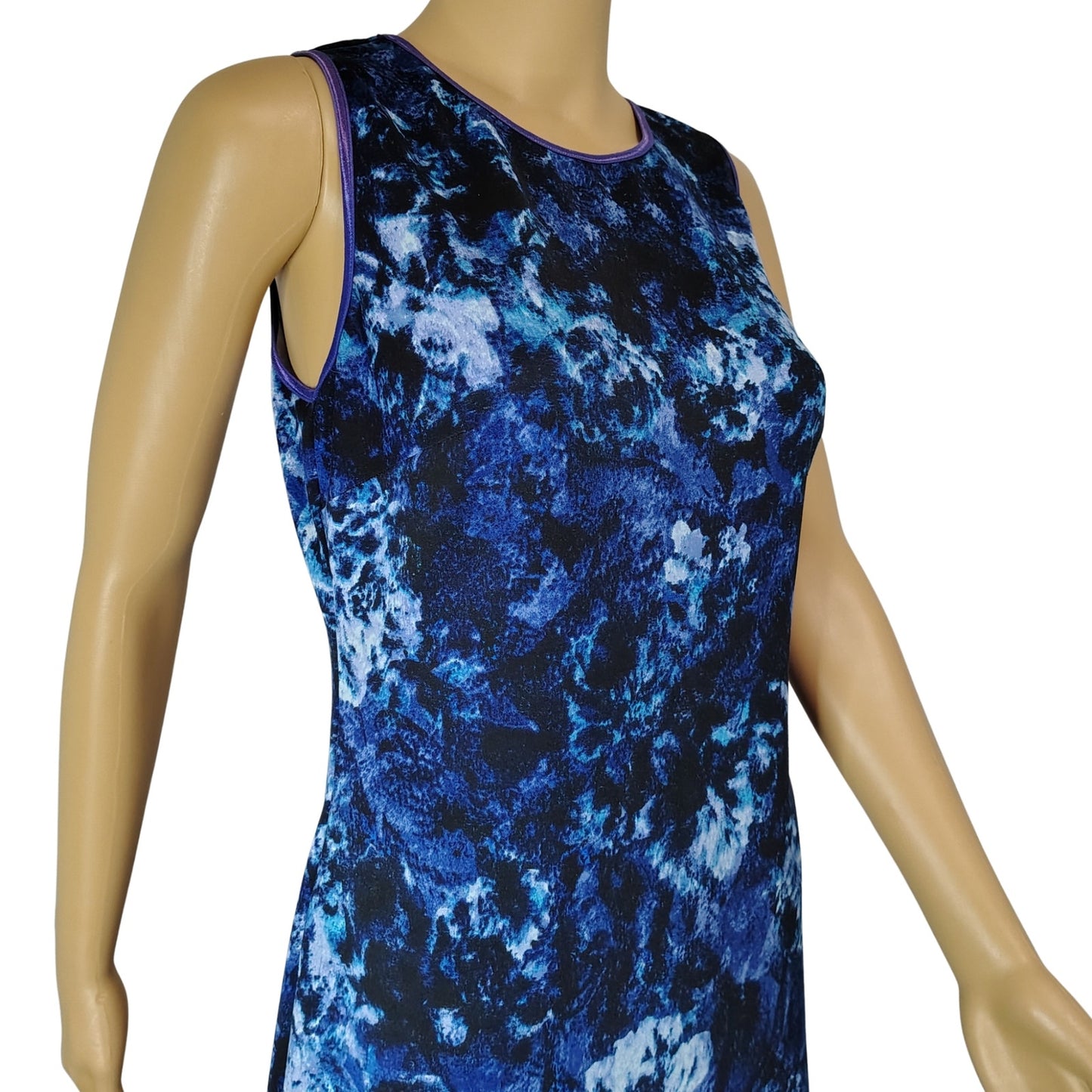 MARC NEW YORK Blue Purple Abstract Bodycon Sleeveless Midi Shift Dress Size 6