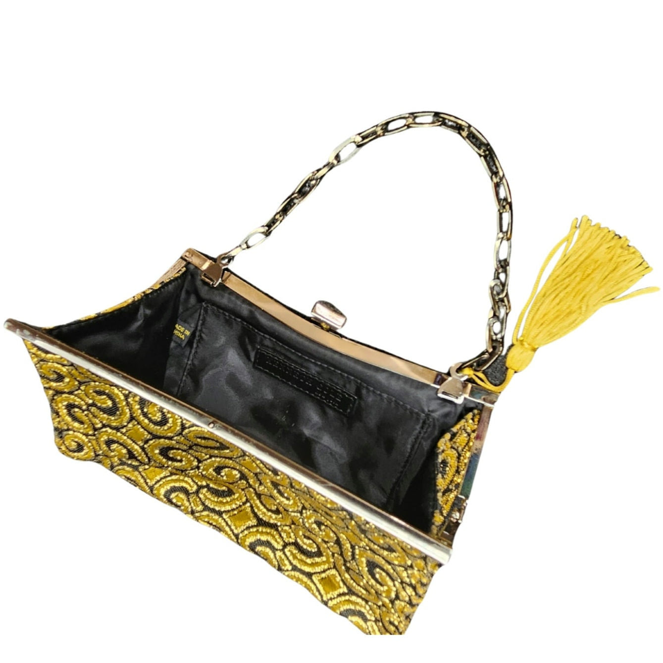 Gold Black Embroidered Baroque Evening Small Clutch Bag Chain Handle Kenneth Cole