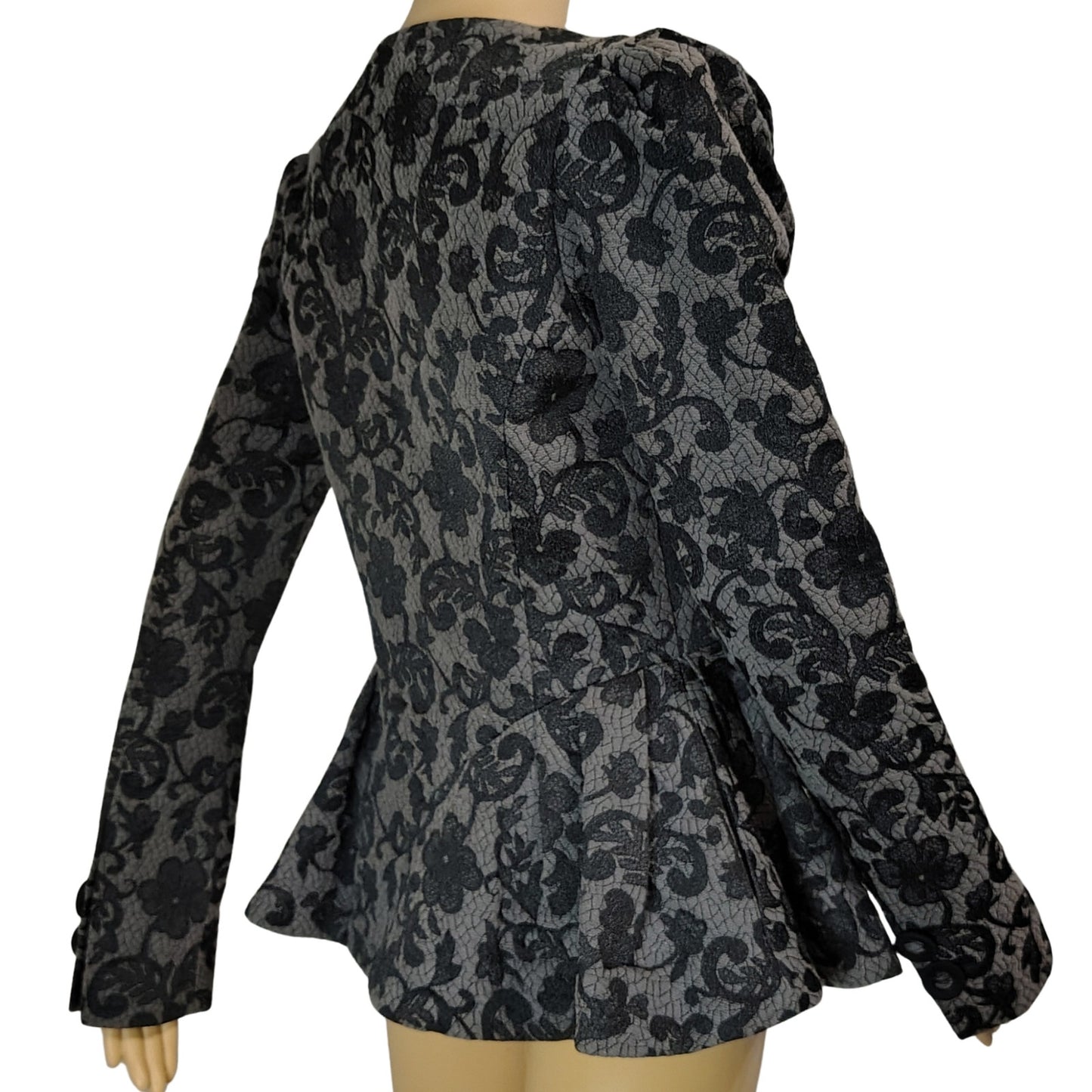 Betsey Johnson Floral Jacket Brocade Runway Peplum Ribbon Fit Flare Size 6
