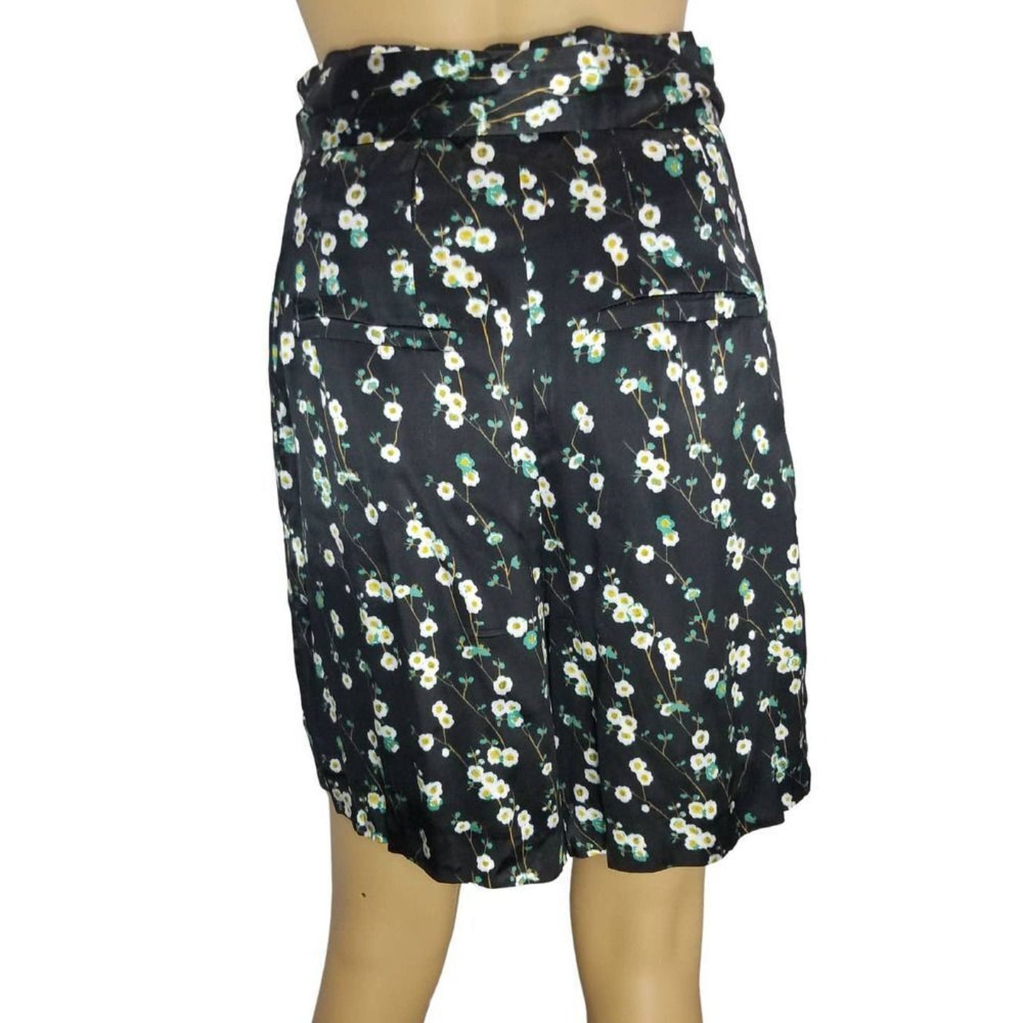 Mossimo Dutti Black Silk Long Bermuda Shorts Floral Belt Hidden Pockets Size 6