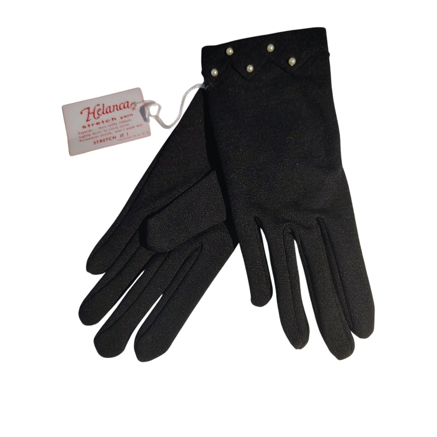 Black Mini Cream Pearl Nylon Evening Gloves New With Tag Mint Vintage Helena