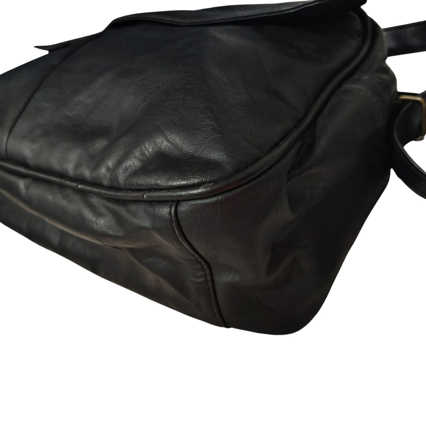80s Black Faux Leather Crossbody Tote Medium Size Adjustable Hook Loop Closures