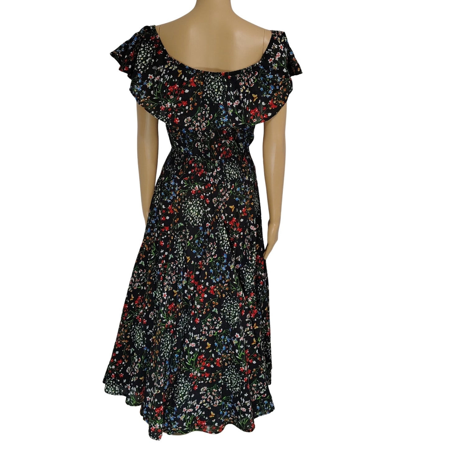 Chelsea & Theodore Floral Peasant Fit Flare Maxi Sundress Smocked Waist Size Medium