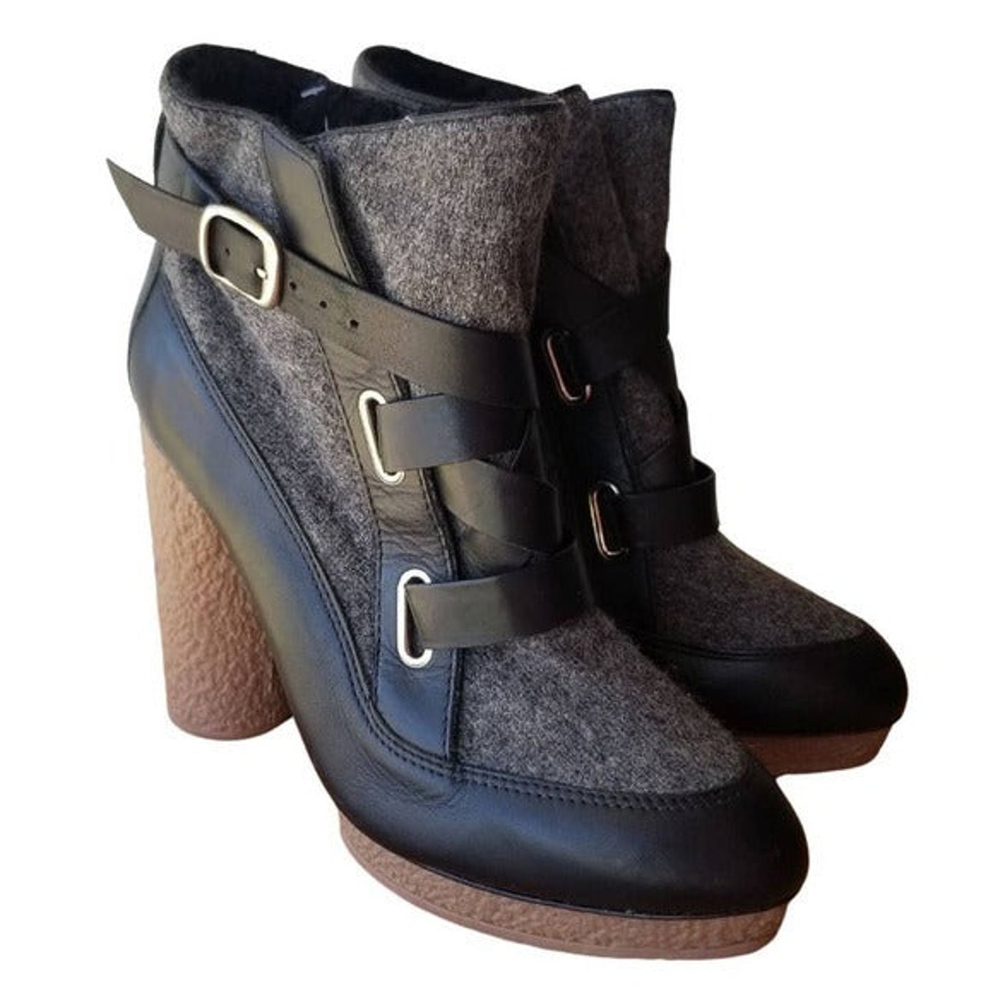 Wool + Leather Boots by Loeffler Randall Platform Round Rubber Heel Size 8.5