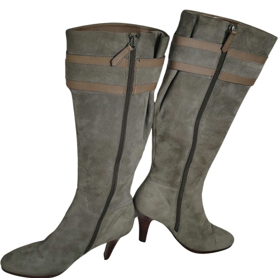 Leather Cole Haan Nike Collaboration Gray Suede Tall Zip Up Boots Size 7.5 AA
