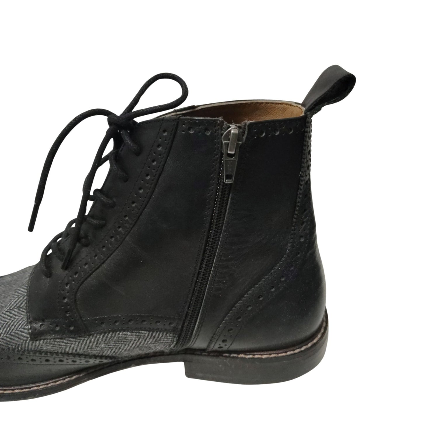 Thomas & Vine Men's Black Jarett Wingtip Zip Up Lace Black Ankle Boot Size 14