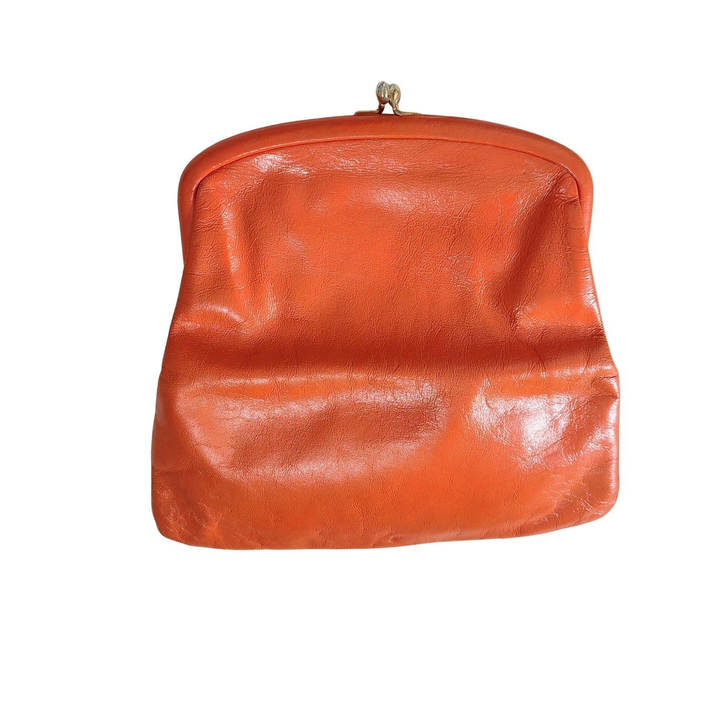 1950s Ingber Orange Genuine Leather Fold Over Clutch Handbag Gold Kiss Closure