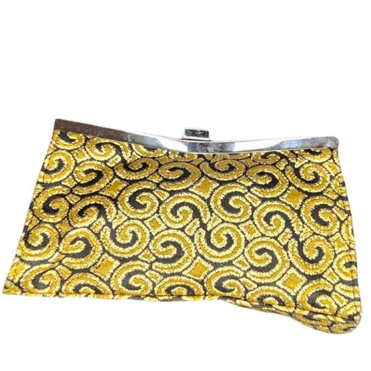 Gold Black Embroidered Baroque Evening Small Clutch Bag Chain Handle Kenneth Cole