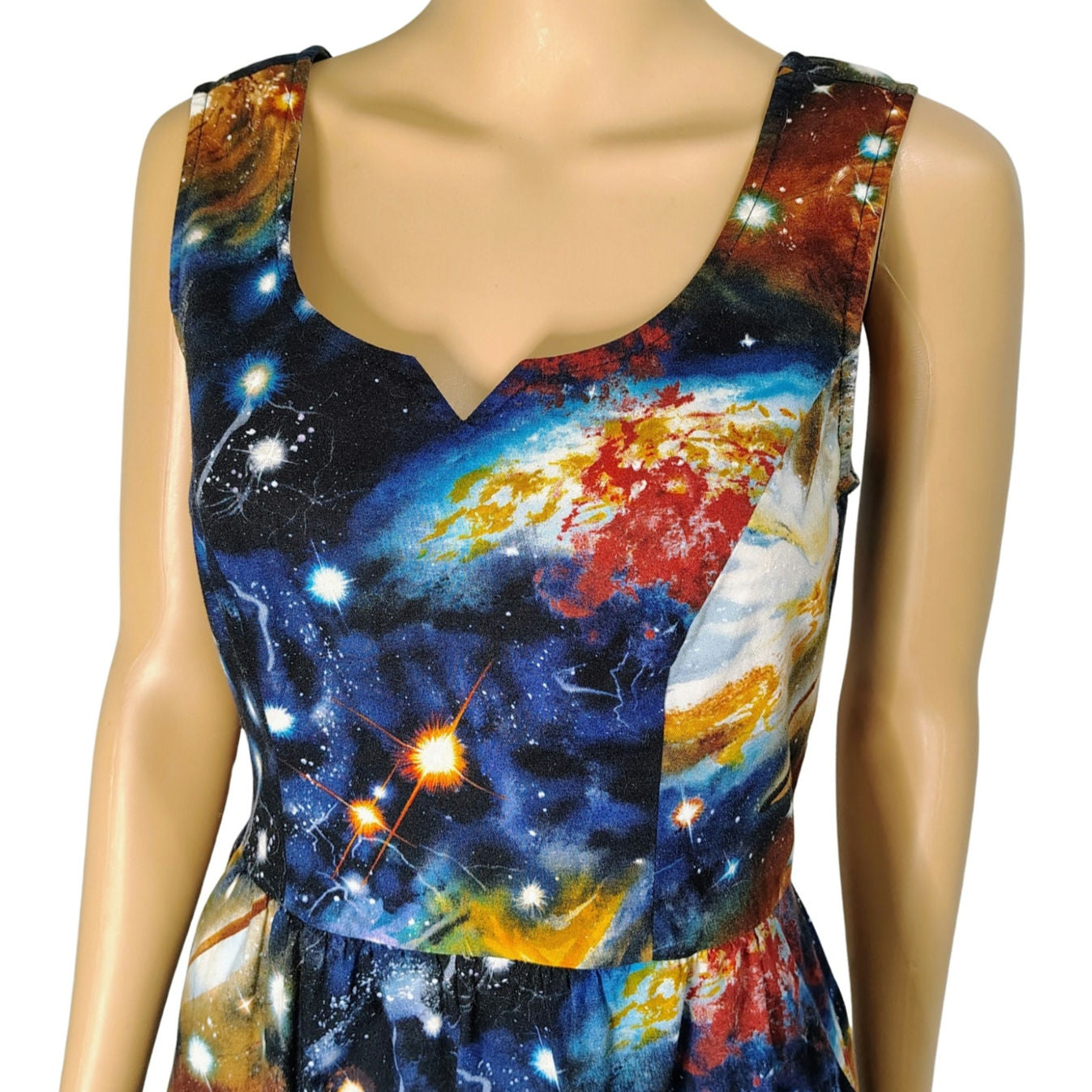Blue ModCloth Fervour Dress Galaxy Fit & Flare Back Zipper Sleeveless Size Small
